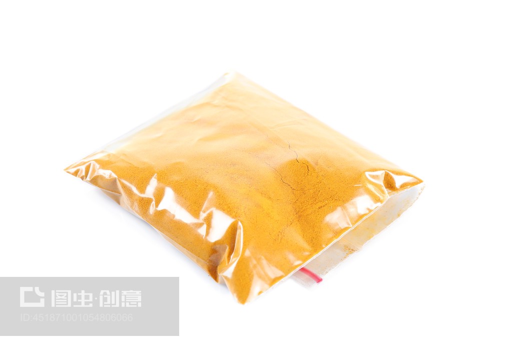 塑料拉链袋内姜黄粉末Powdered turmeric in plastic zipper bag